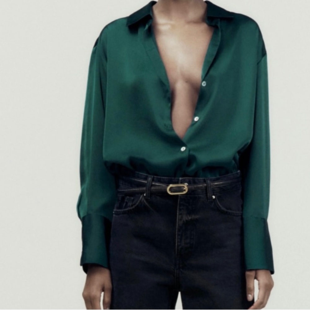 ZARA silky button up top